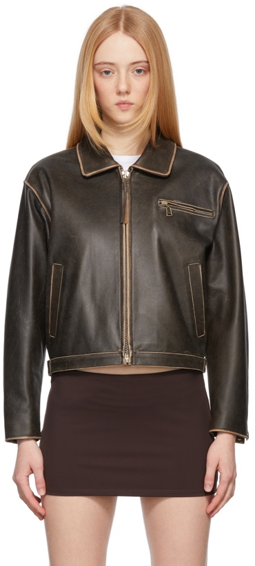 Photo: TheOpen Product Brown Classic Biker Leather Jacket
