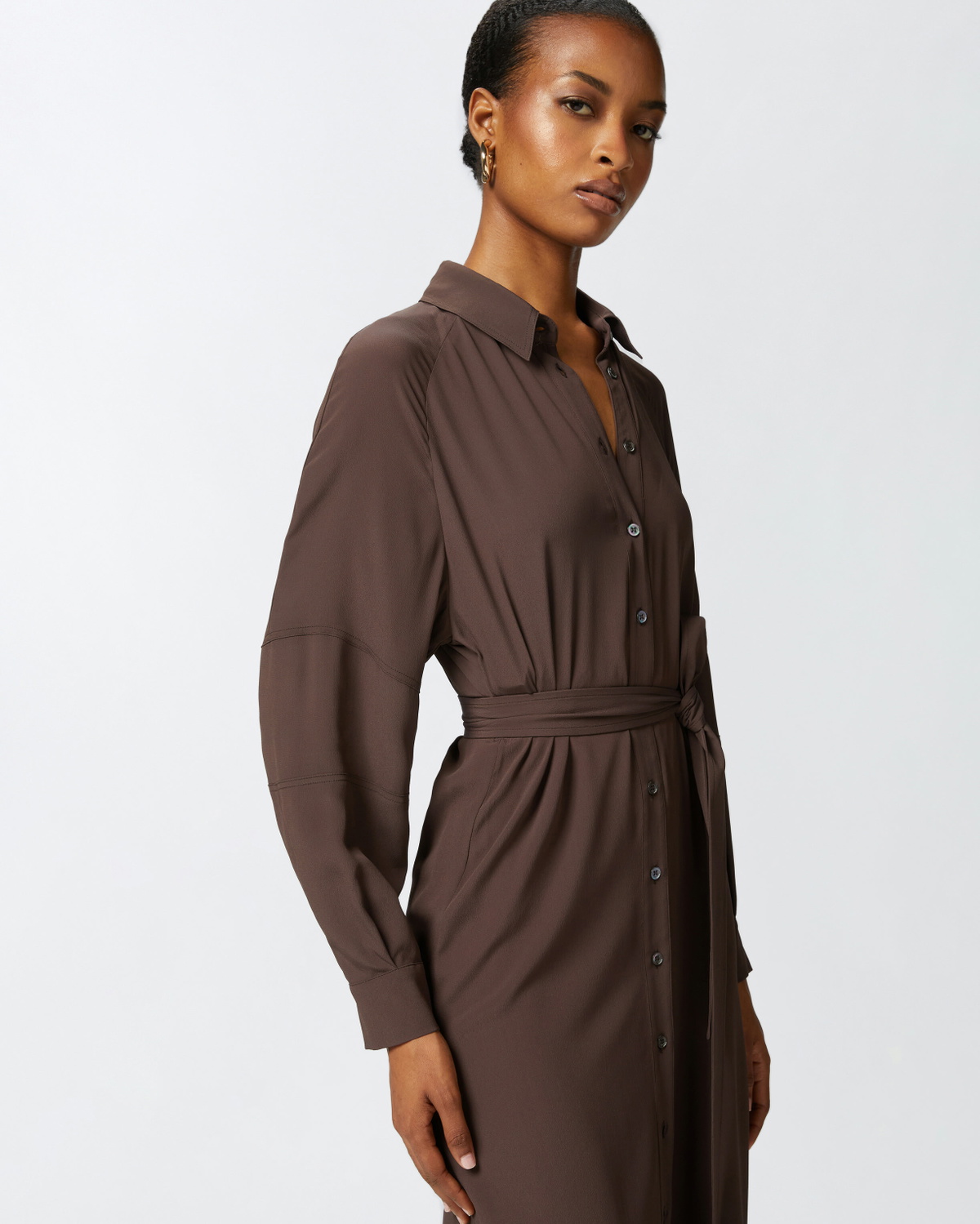 Pinko Silk Blend Midi Shirt Dress Brown Africa Earth