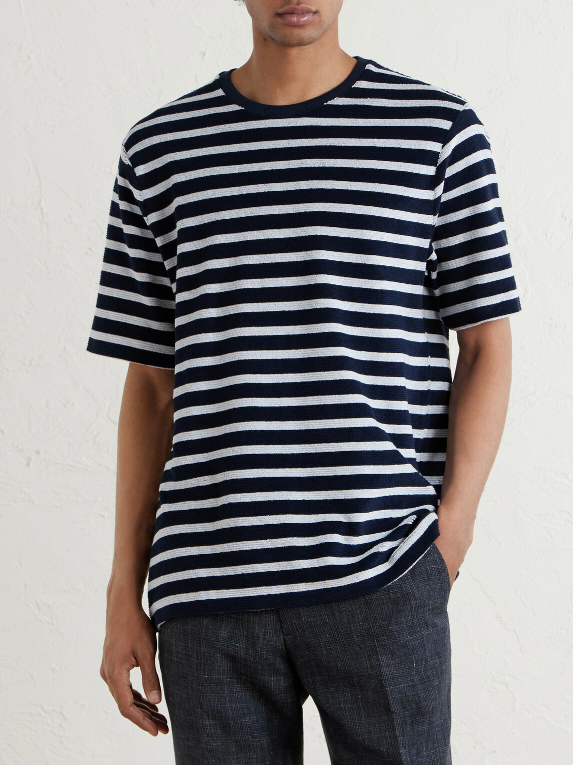 Mr P. - Striped Cotton Terry T-shirt - Blue