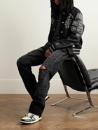 AMIRI - Appliquéd Embroidered Leather and Melton Wool-Blend Varsity Jacket - Black