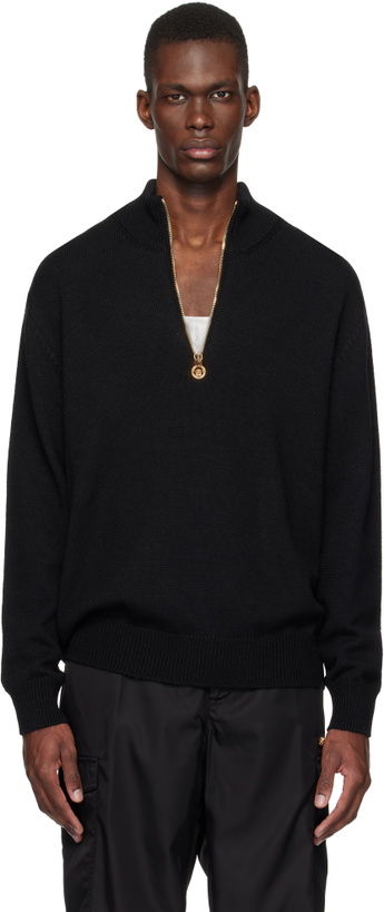 Photo: Versace Black Wool-Blend Half-Zip Knit Sweater