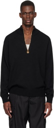 Versace Black Wool-Blend Half-Zip Knit Sweater