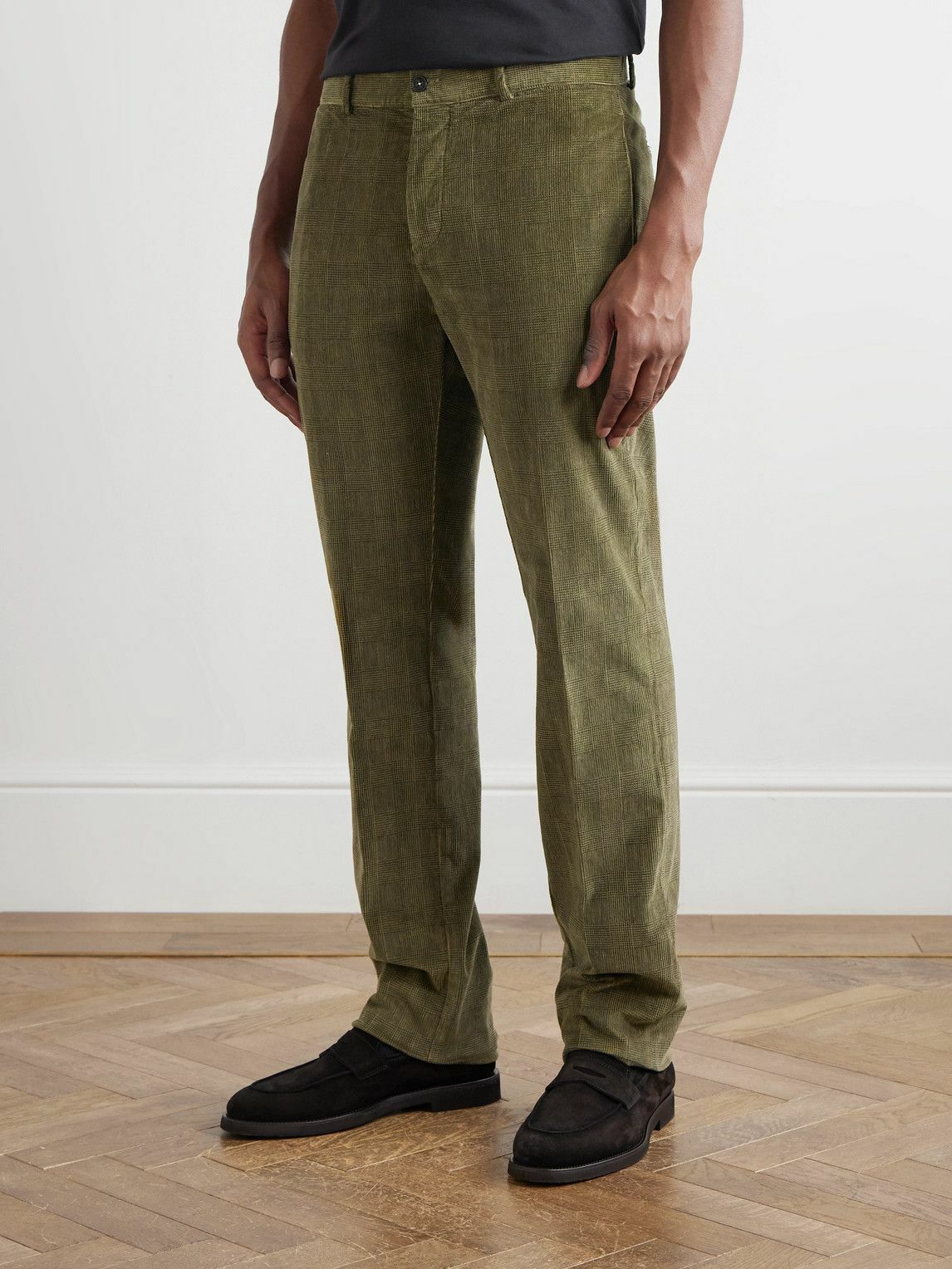 Massimo Alba - Mauko Straight-Leg Prince of Wales Checked Cotton-Blend Corduroy Suit Trousers - Green