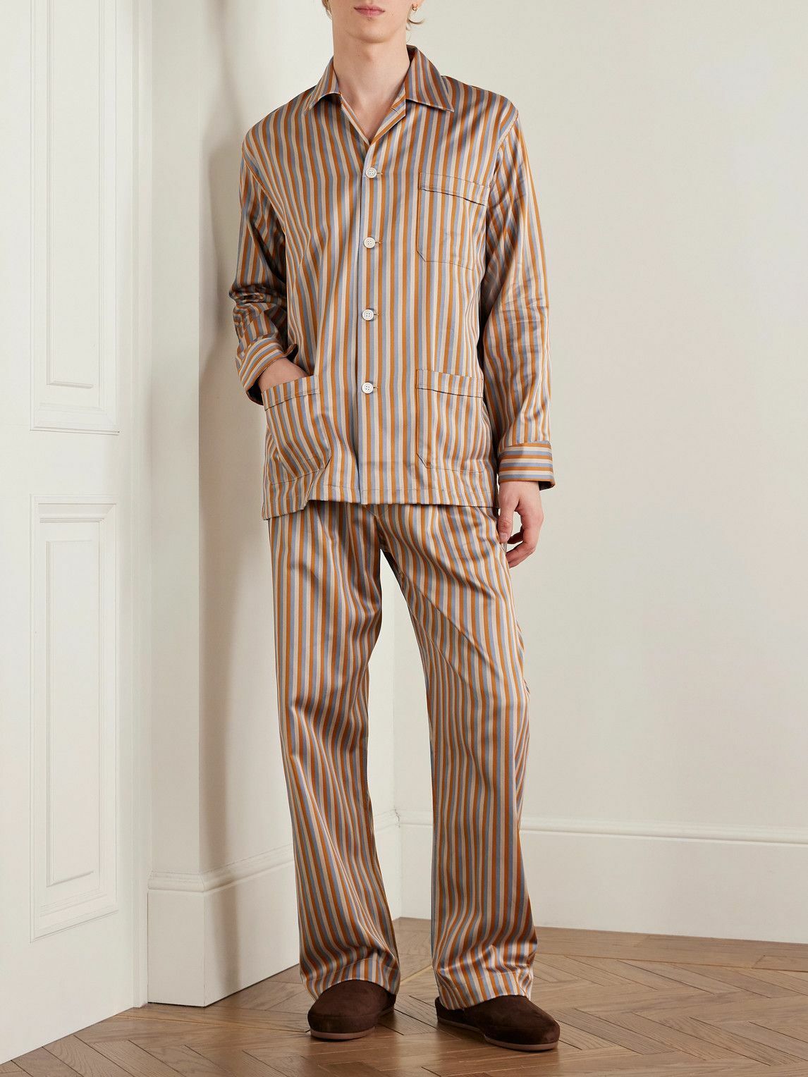 Derek Rose - Wellington Striped Cotton-Poplin Pyjama Set - Neutrals