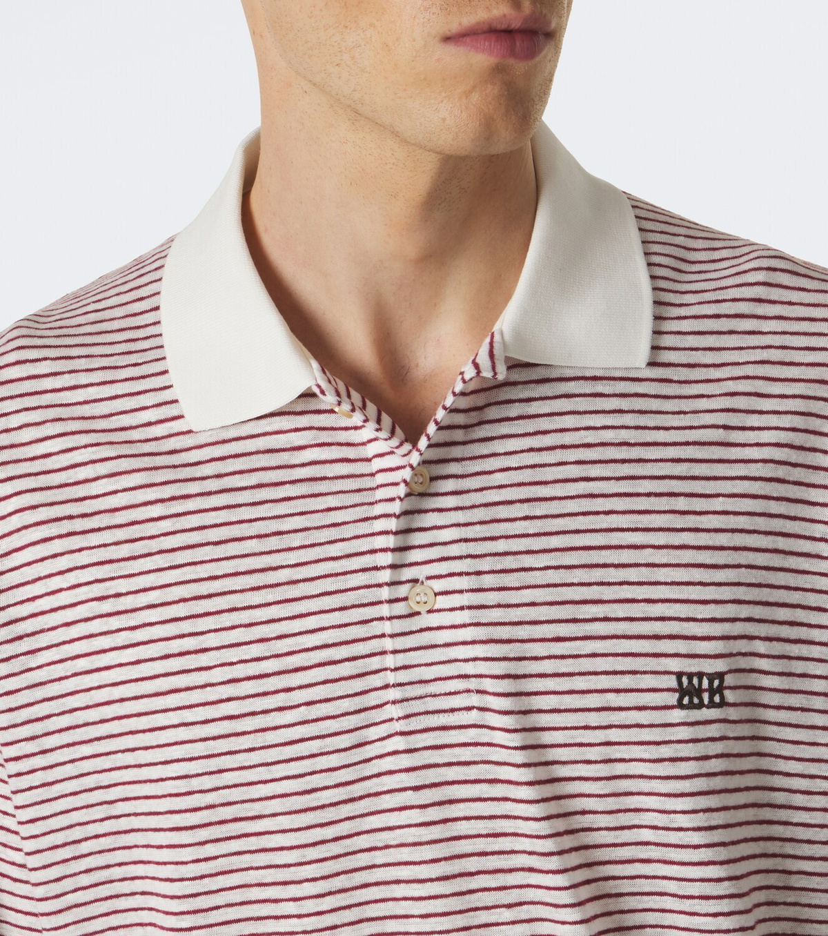 Wales Bonner Bask striped linen and cotton polo shirt