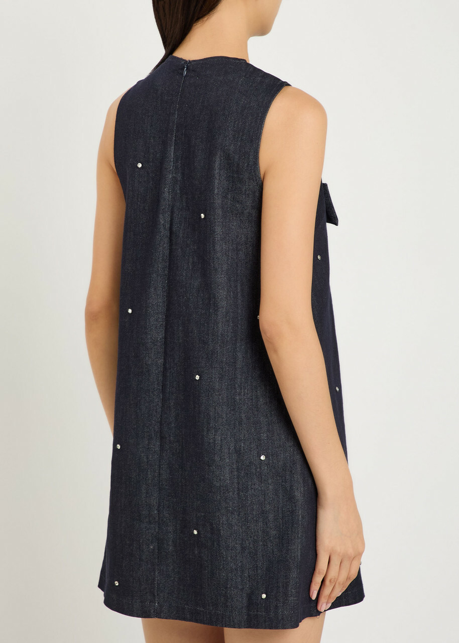 Sister Jane Curio Crystal-embellished Stretch-denim Mini Dress