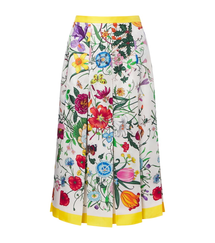 Photo: Gucci Gucci Flora pleated silk midi skirt