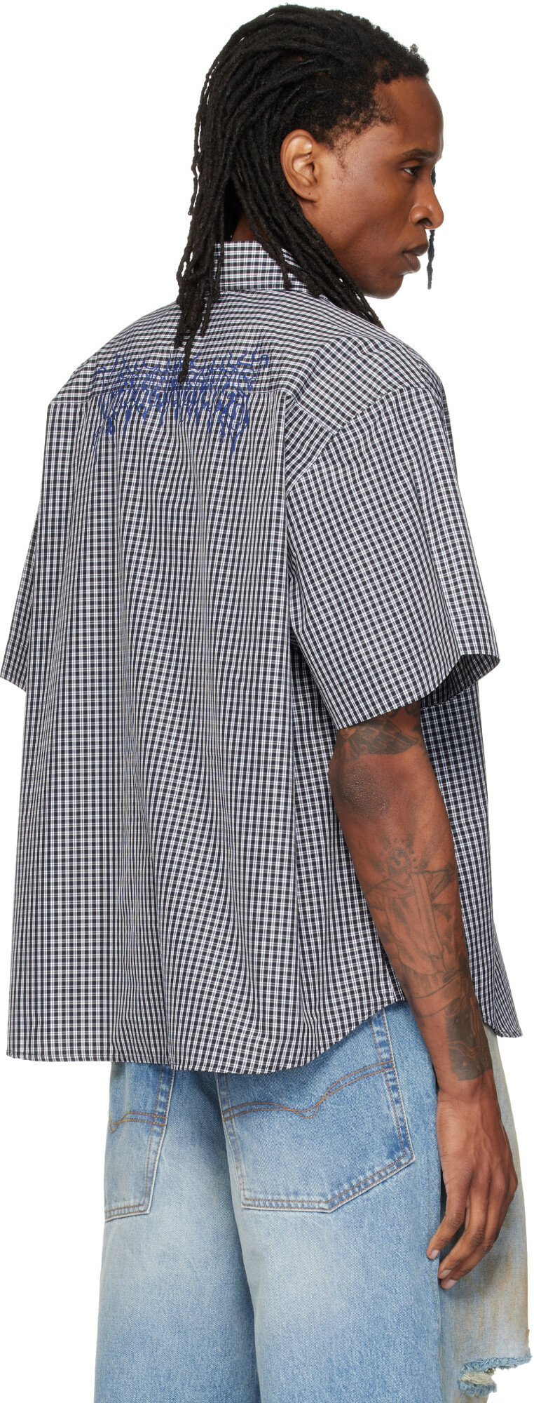 VETEMENTS Black Metal Logo Checked Shirt