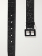SAINT LAURENT - Croc-Effect Leather Belt - Black