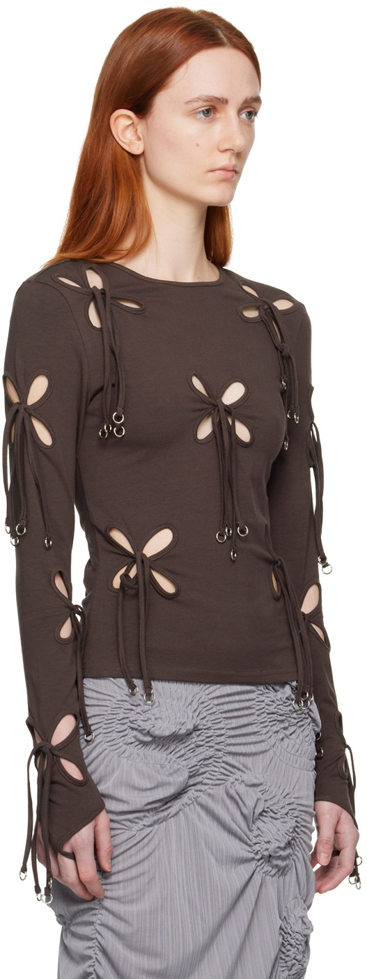 J.Kim Brown Metallic Rings Long Sleeve T-Shirt J.KIM