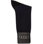 Falke - Fine Shadow Ribbed Mercerised Cotton-Blend Socks - Navy