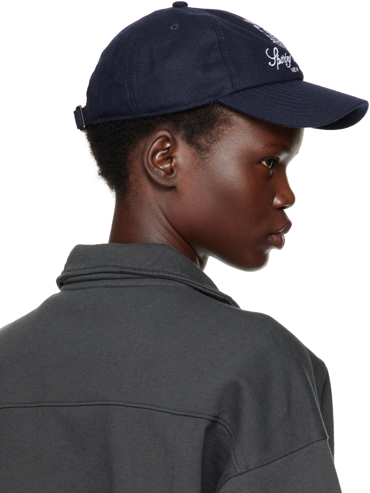 Sporty & Rich Navy Vendome Wool Cap Sporty & Rich Sporty & Rich Navy Vendome Wool Cap Sporty & Rich