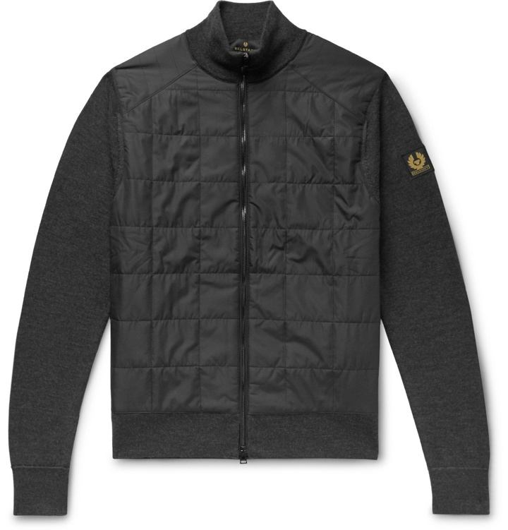 Photo: Belstaff - New Kelby Slim-Fit Panelled Wool and Quilted Shell Zip-Up Cardigan - Gray