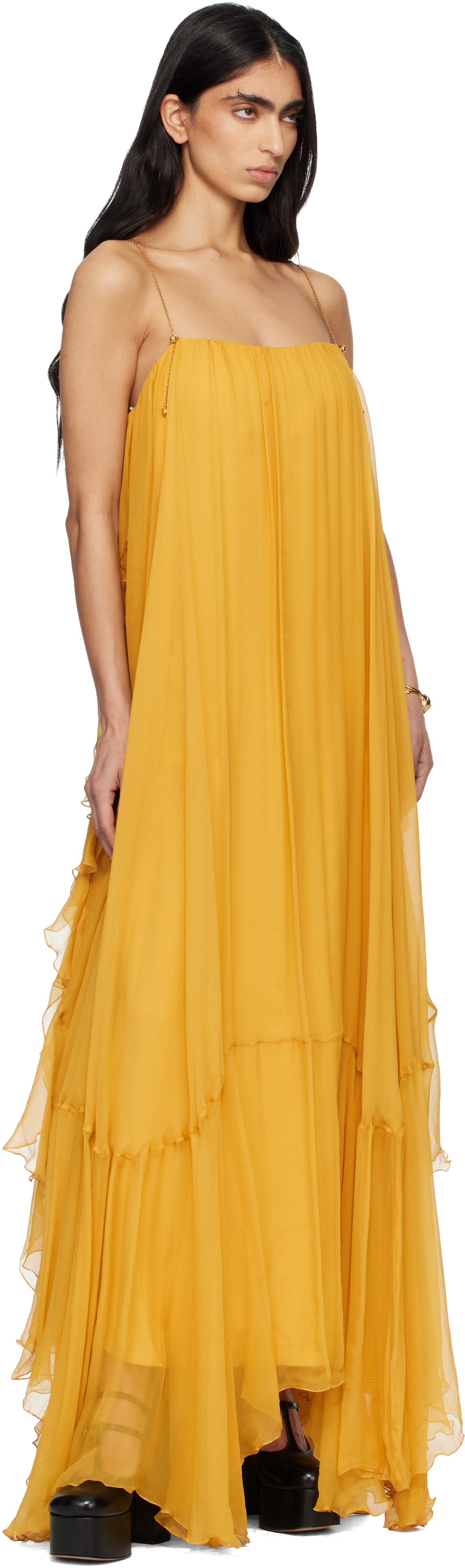 Chloé Yellow Sleeveless Silk Mousseline Maxi Dress