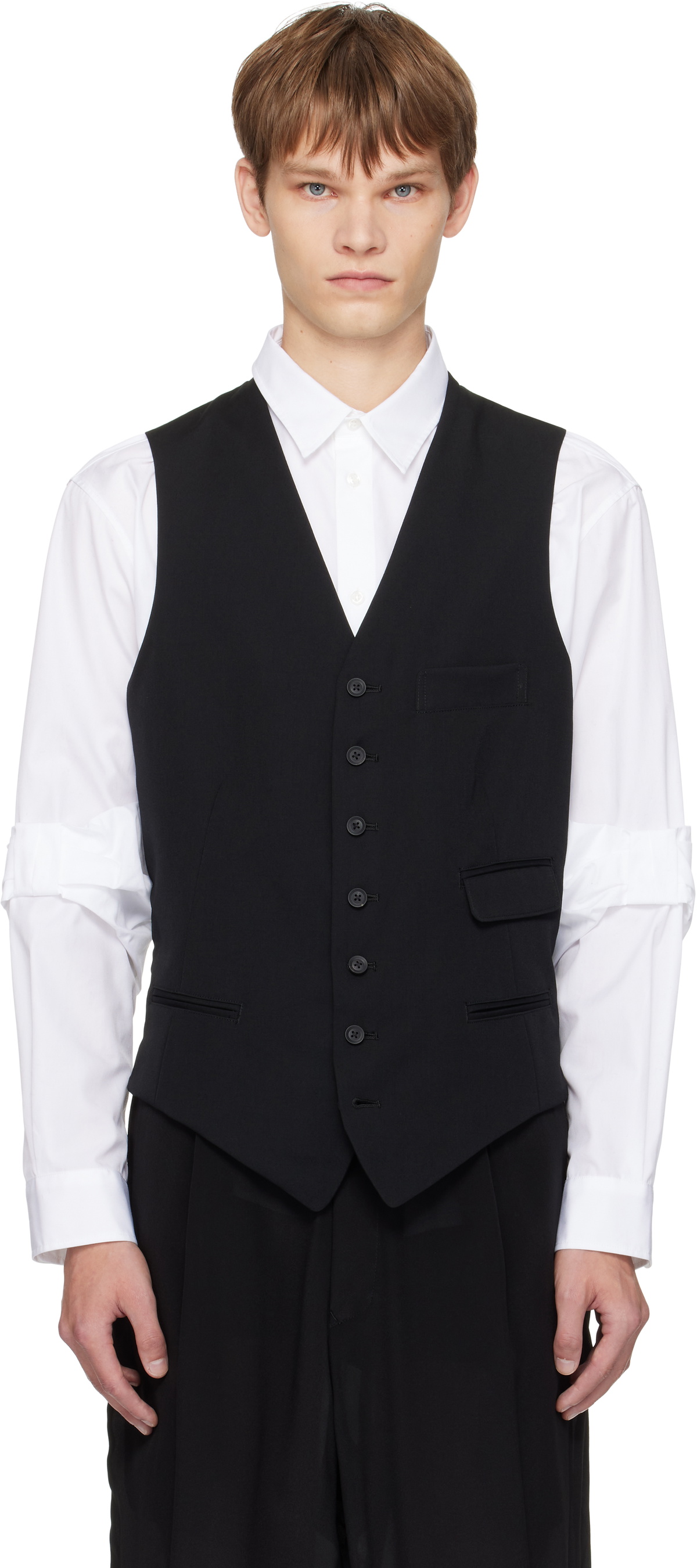 YOHJI YAMAMOTO Black Wool Gabardine 7Buttons Waistcoat