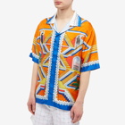 Casablanca Men's Escalier Infini Short Sleeve Silk Shirt in Orange/Blue