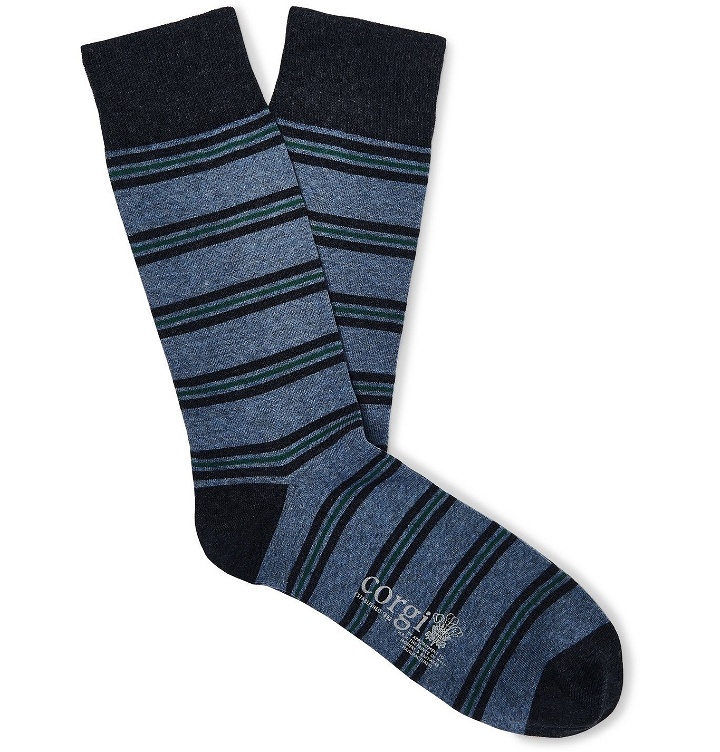 Photo: Kingsman - Striped Cotton-Blend Socks - Blue