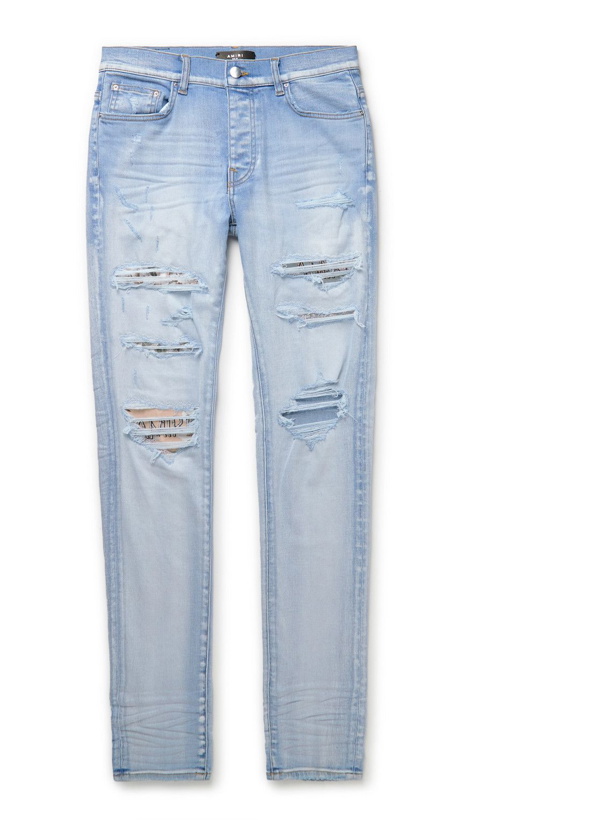 Photo: AMIRI - Skinny-Fit Panelled Distressed Jeans - Blue