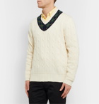 Polo Ralph Lauren - Argyle-Trimmed Cable-Knit Cotton and Cashmere-Blend Sweater - Neutrals