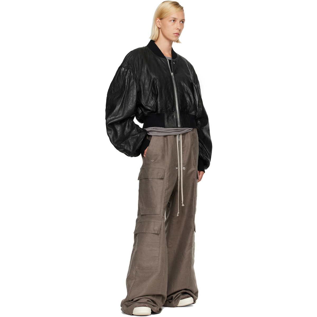 Rick Owens Black Tower Secchia Cropped Leather Flight Jacket
