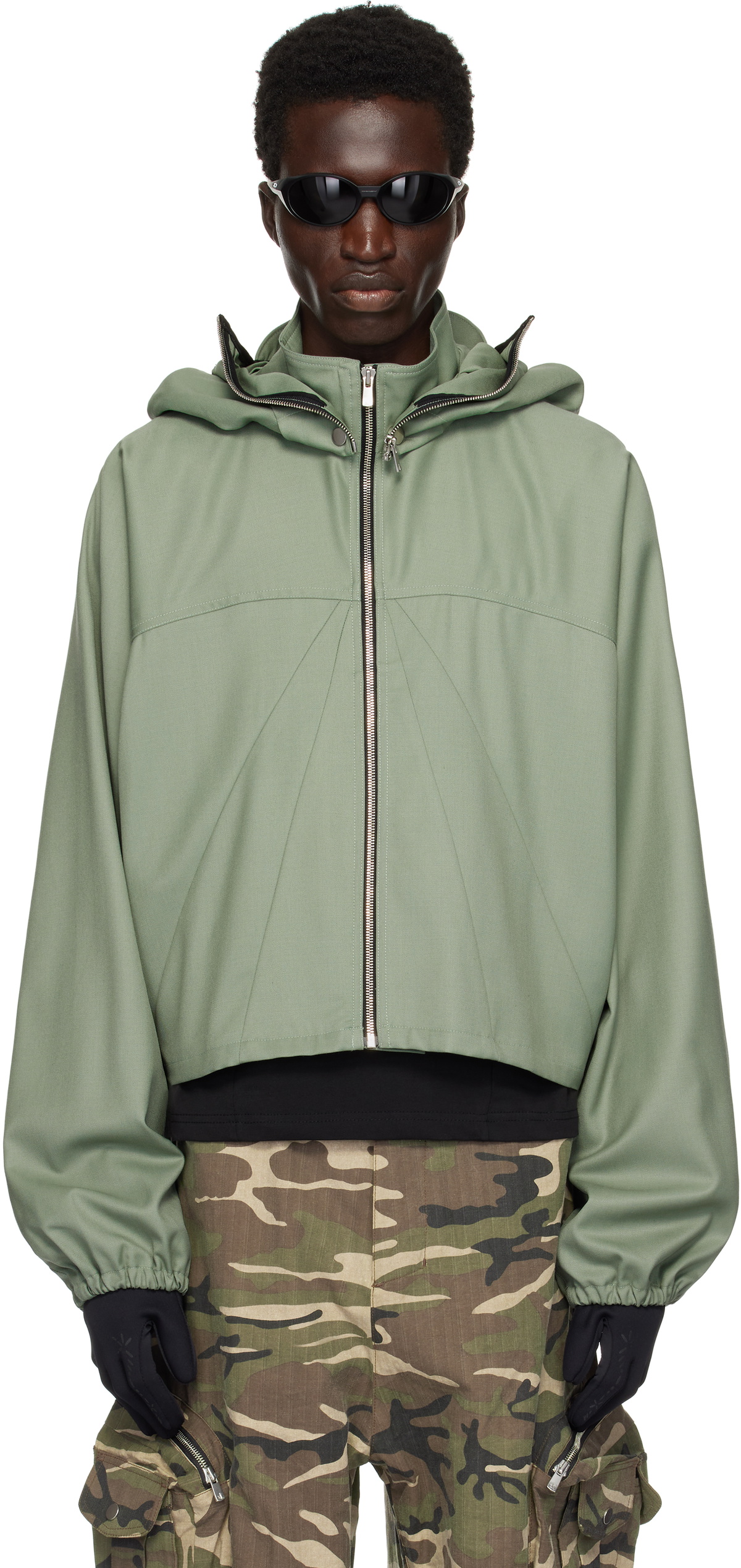 FFFPOSTALSERVICE Khaki Parachute Hooded Cropped Jacket