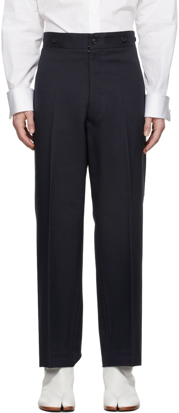 Photo: Maison Margiela Navy Pleat Cropped Trousers