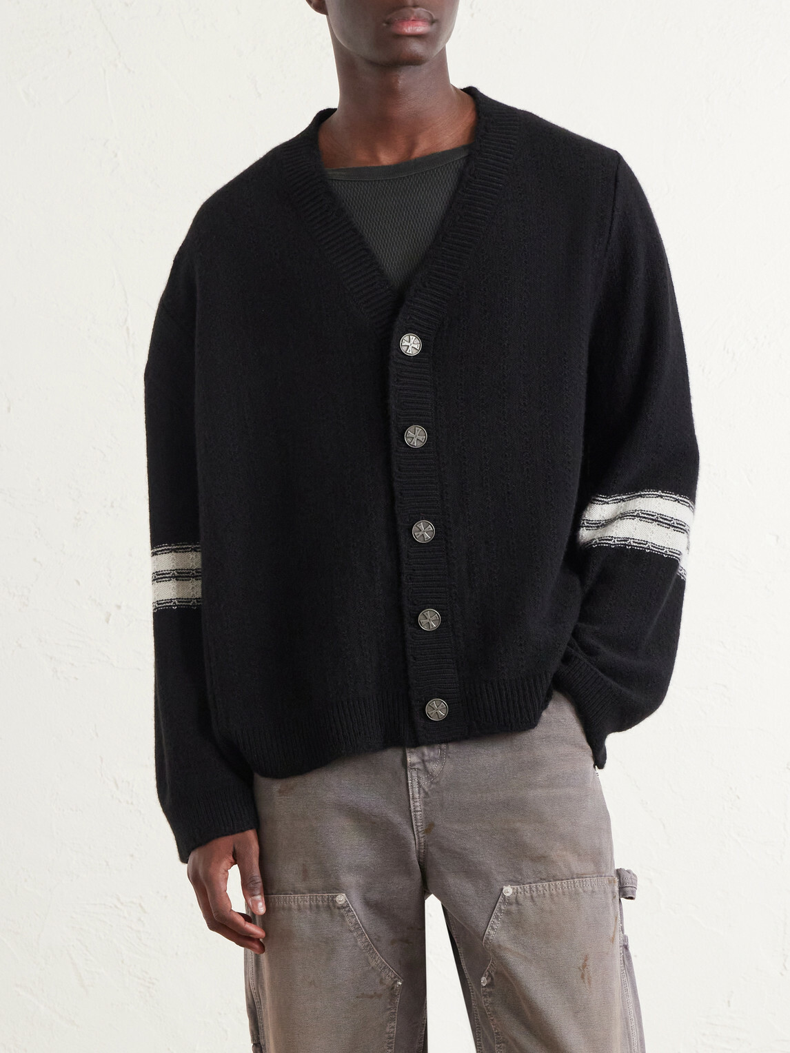 Enfants Riches Déprimés - Striped Cashmere Cardigan - Black
