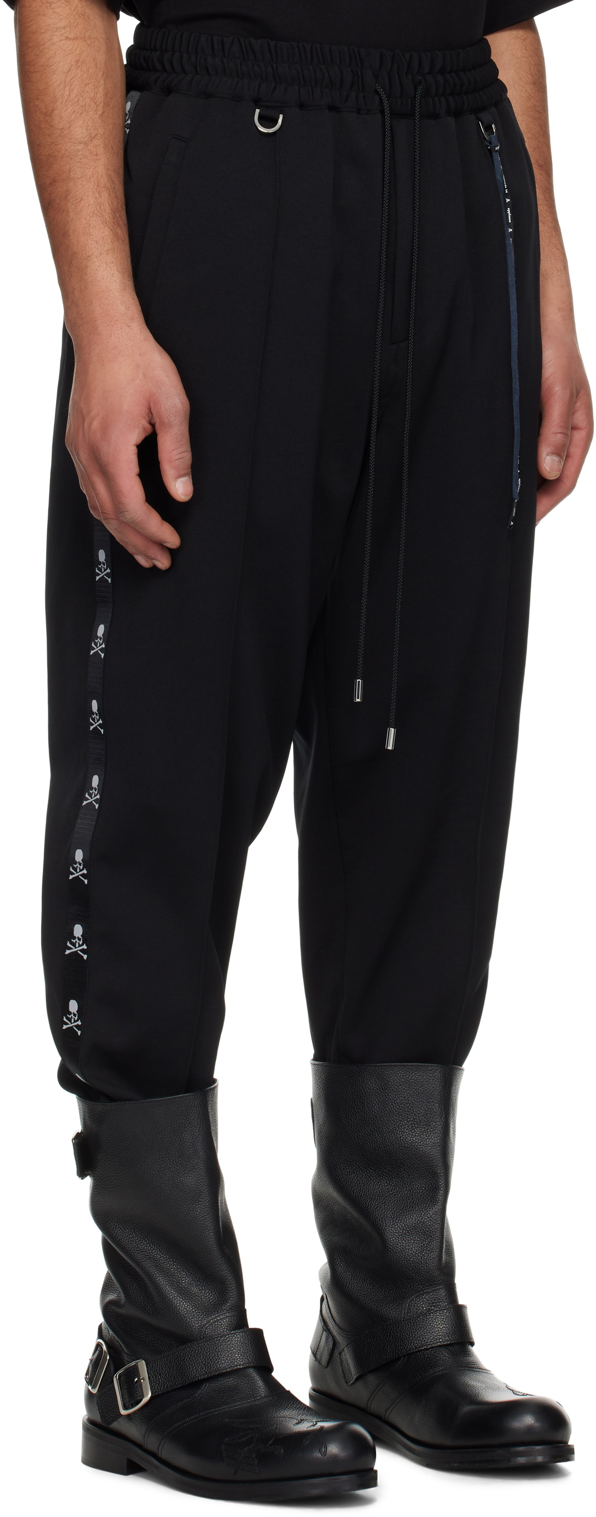 mastermind JAPAN Black Regular Fit Skull Tape Jersey Tapered Sweatpants