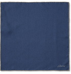 Brioni - Contrast-Tipped Mélange Silk-Twill Pocket Square - Blue