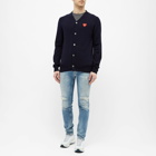 Comme des Garçons Play Men's Red Heart Cardigan in Navy