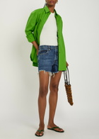 Frame The Long Hang Frayed Denim Shorts Navy