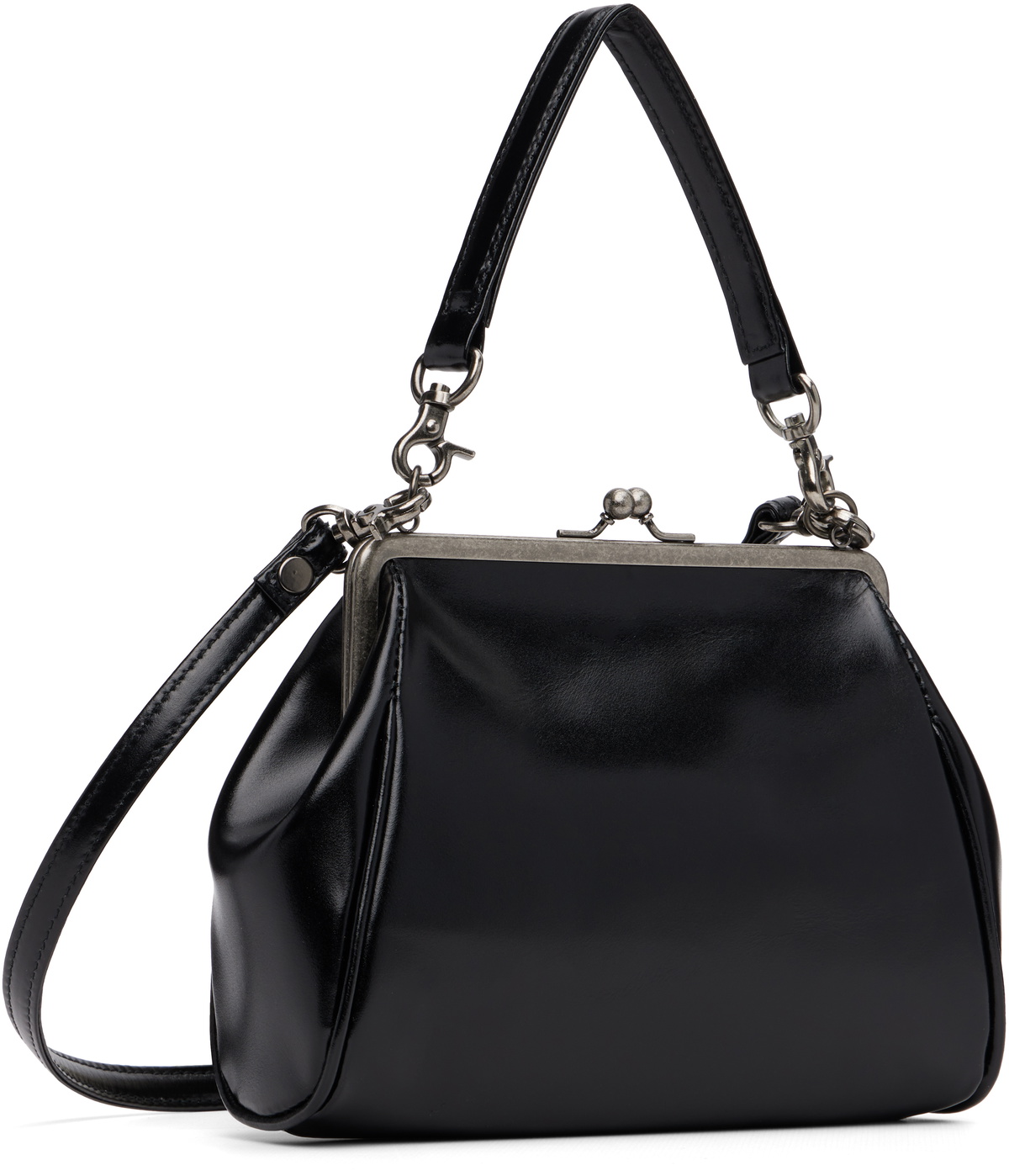 Y's Black Semi-Matte Leather Metal Clasp Bag