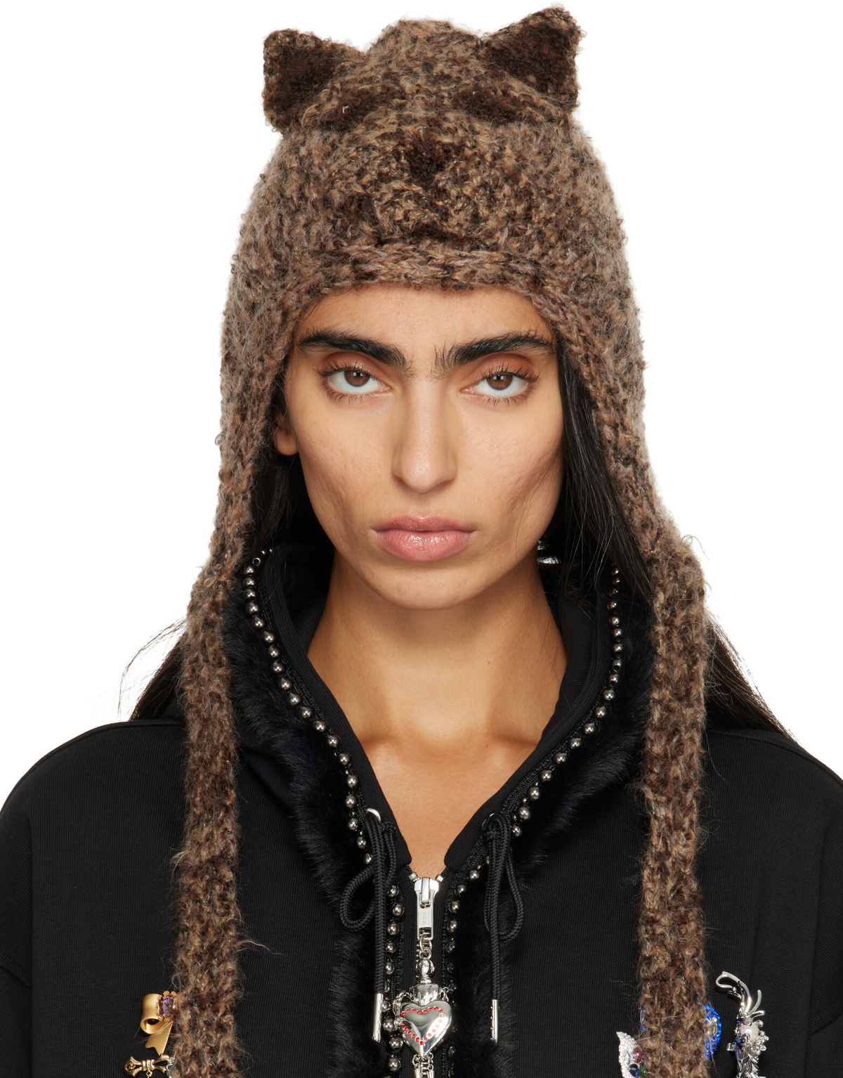 Chopova Lowena Brown Puppy Knitted Bonnet