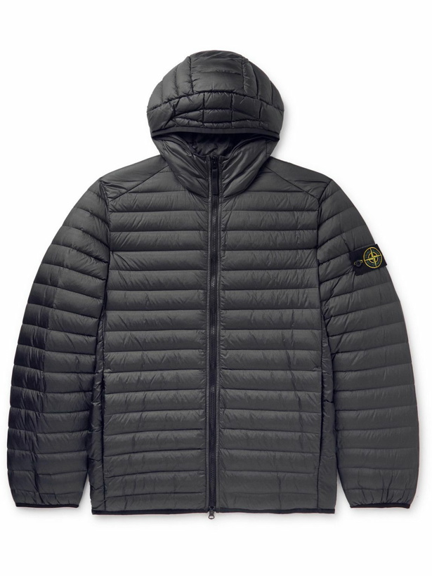 Photo: Stone Island - Channel Logo-Appliquéd Quilted Shell Hooded Down Jacket - Gray