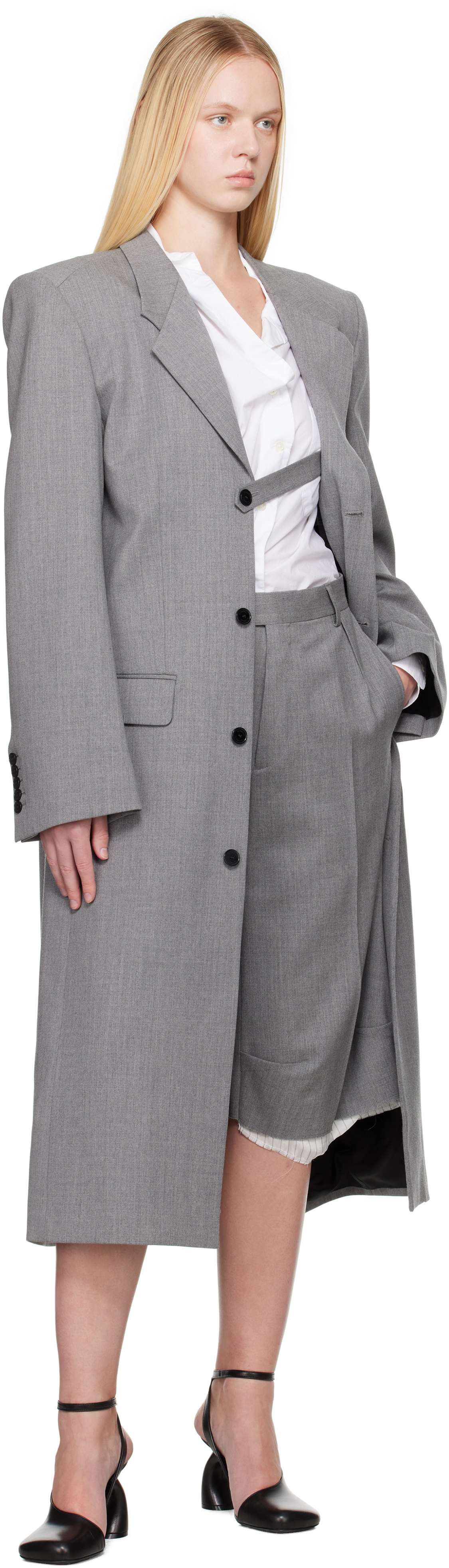 ALAINPAUL Gray Single Breasted Tailored Coat