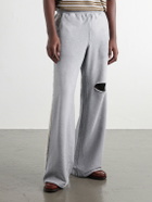 424 - Wide-Leg Distressed Cotton-Jersey Sweatpants - Gray