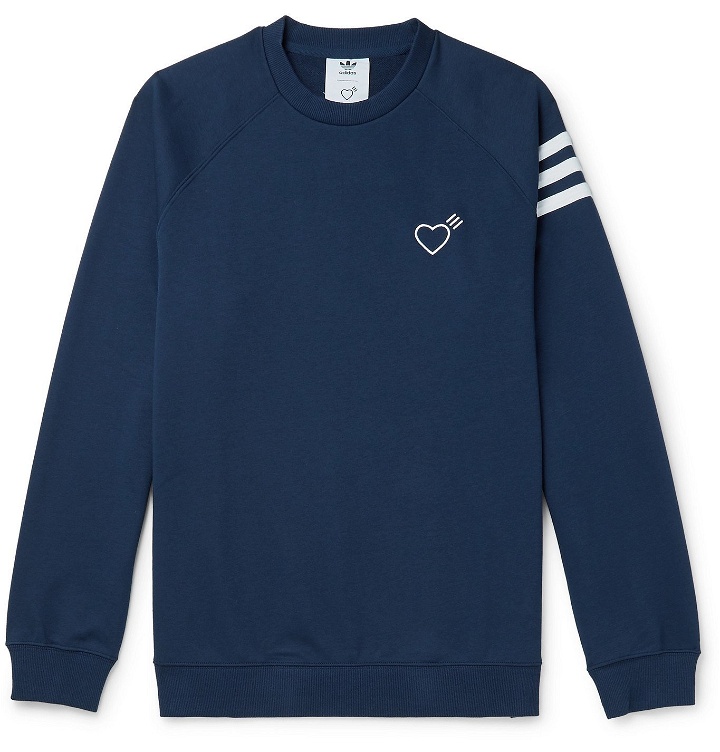 Photo: adidas Consortium - Human Made Logo-Embroidered Striped Loopback Cotton-Jersey Sweatshirt - Blue