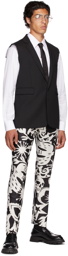 Alexander McQueen Black & Off-White Silk Paper Cut Printed Cigarette Trousers