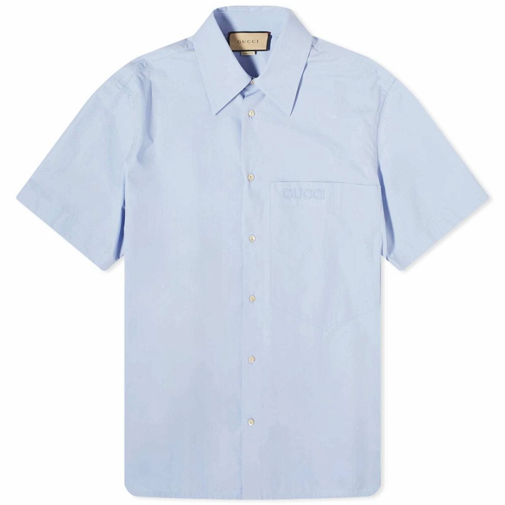 Photo: Gucci Men's Heavy Cotton Short Sleeve Shirt in Baby Blue