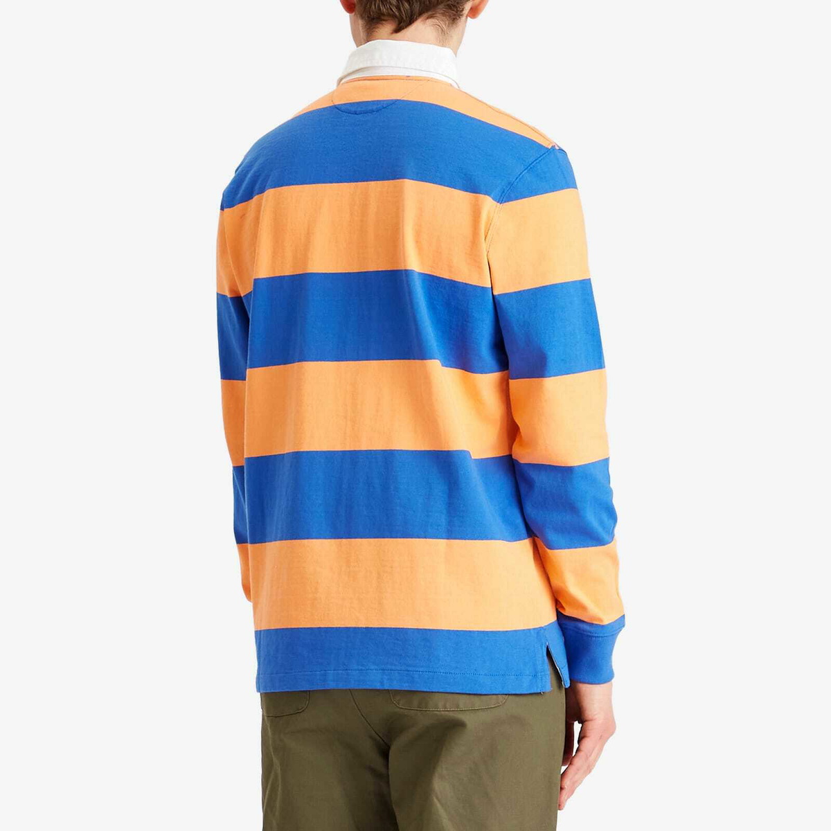 Polo Ralph Lauren Men's Long Sleeve Rugby Shirt in Classic Peach/New Iris Blue