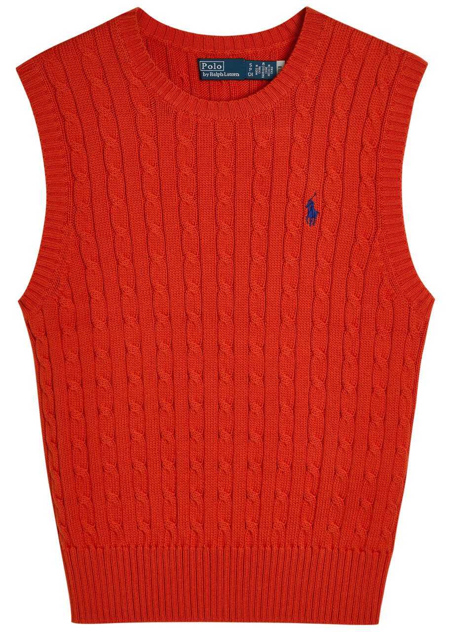Polo Ralph Lauren Logo-embroidered Cable-knit Cotton Vest Orange