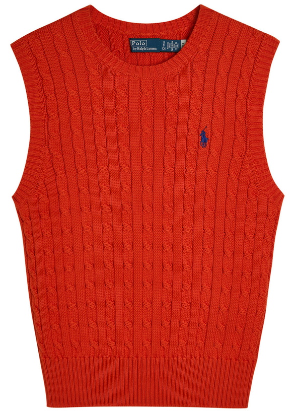 Photo: Polo Ralph Lauren Logo-embroidered Cable-knit Cotton Vest Orange