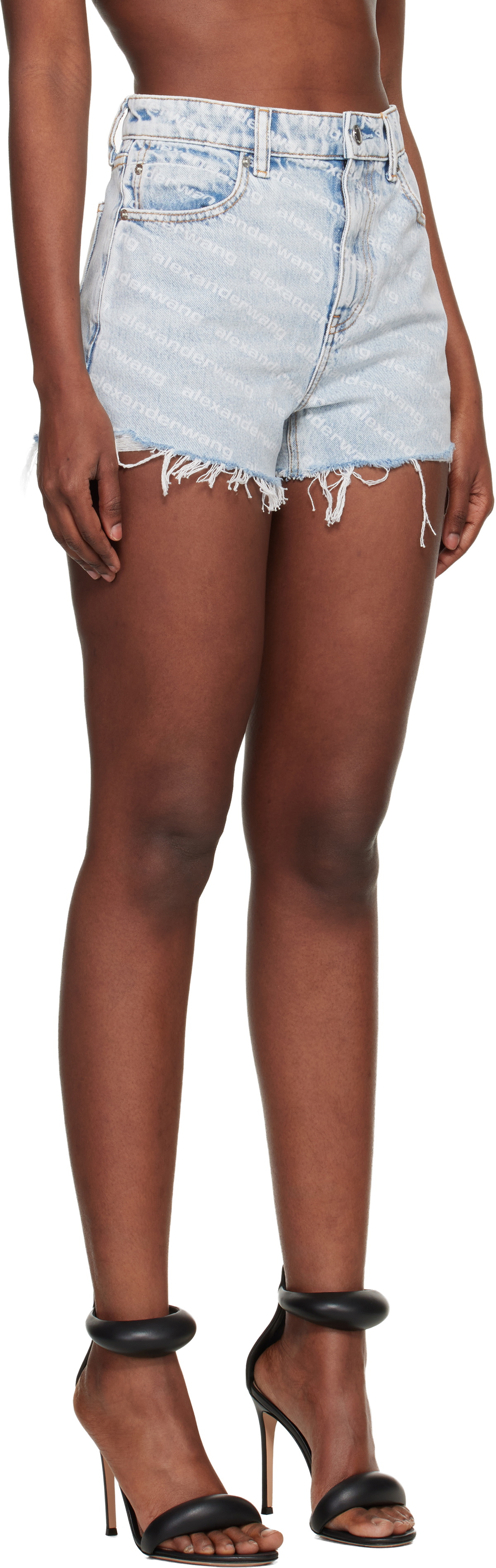 Alexander Wang Blue Denim Bite Logo Shorts
