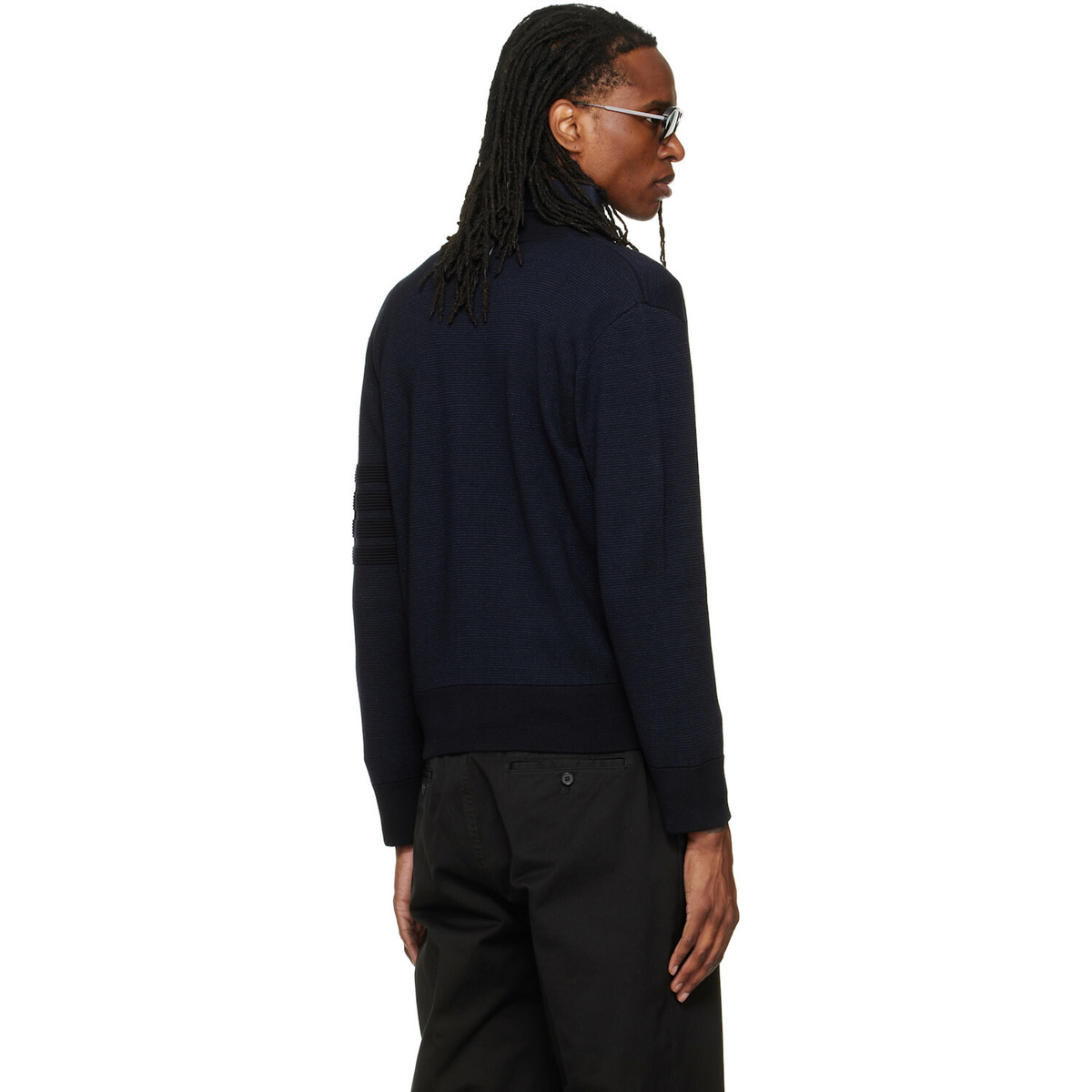 Thom Browne Navy Ottoman Milano Stitch 4-Bar Bomber Jacket