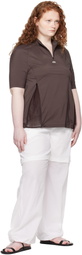 AMOMENTO Brown Mock Neck Half Zip T-shirt