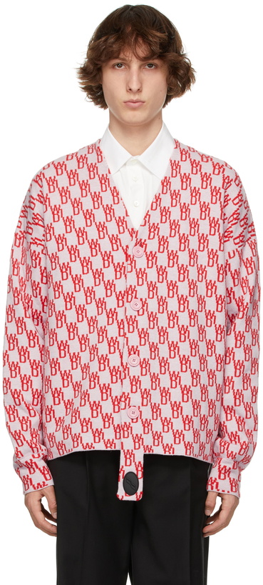 Photo: We11done Pink Wool Jacquard Logo Cardigan