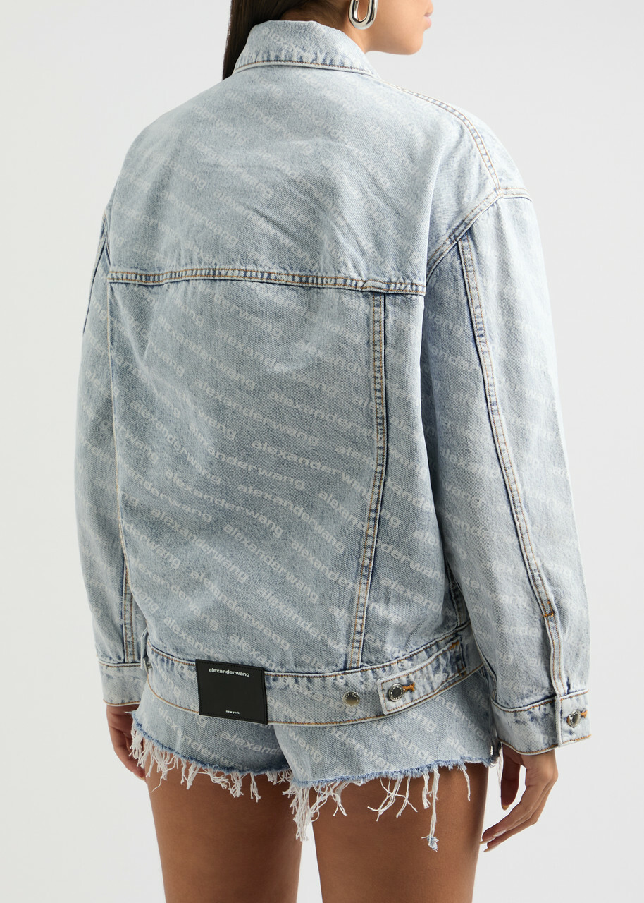 Alexanderwang.t Logo-print Bleached Denim Jacket Light Blue