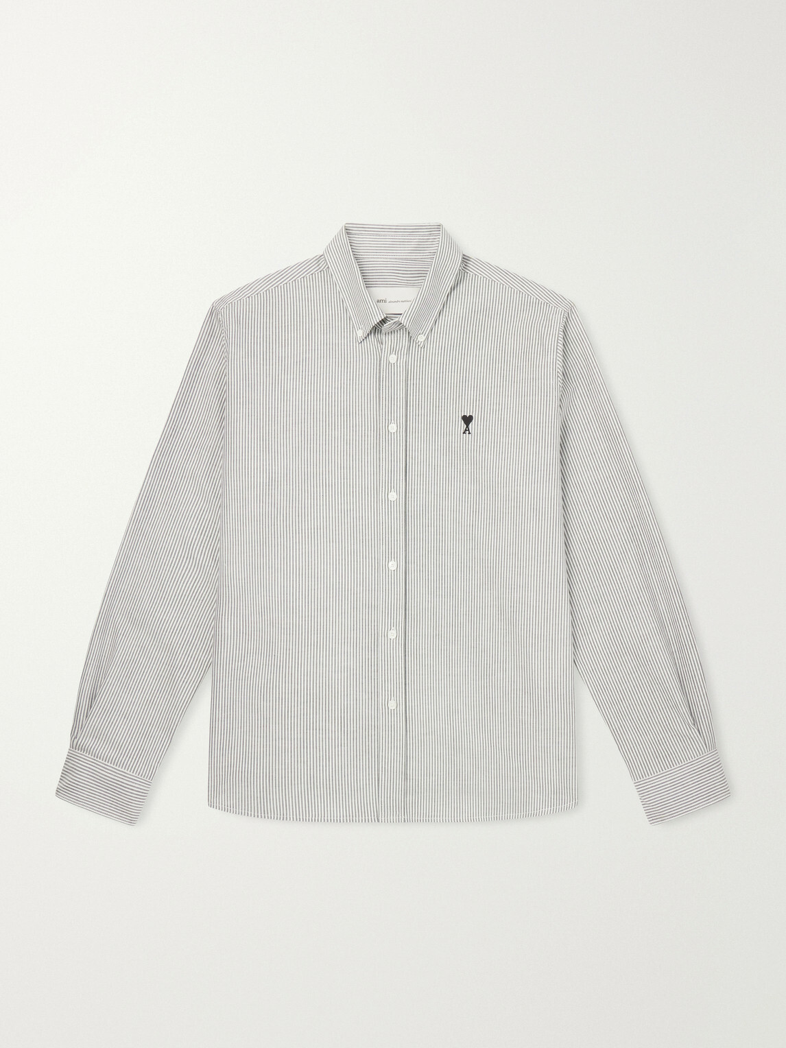 AMI PARIS - Logo-Embroidered Striped Cotton-Oxford Shirt - Gray