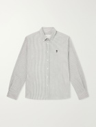 AMI PARIS - Logo-Embroidered Striped Cotton-Oxford Shirt - Gray
