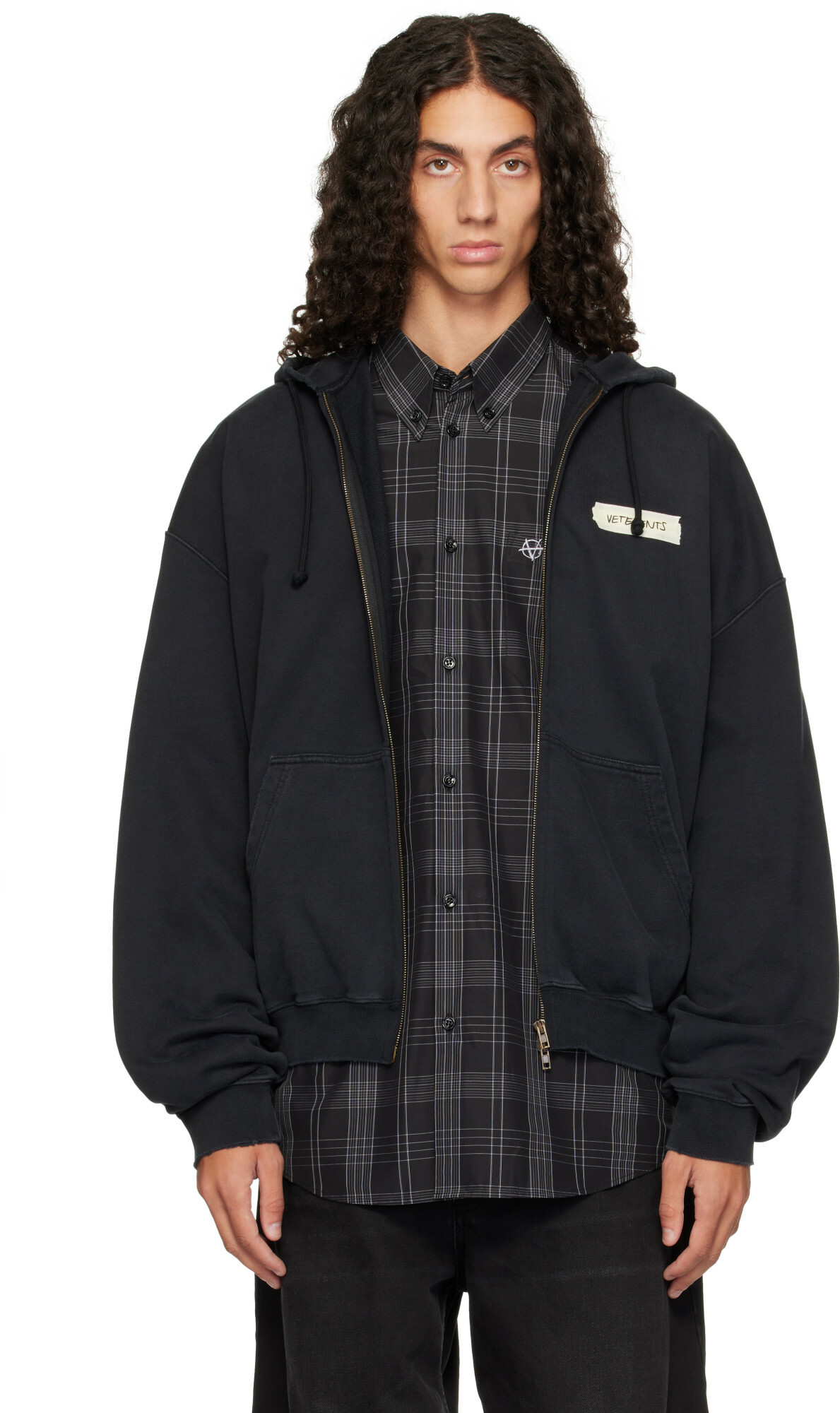 VETEMENTS Black Scribbled Logo Zip-Up Hoodie